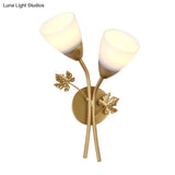 Frosted Glass Bowl Sconce - Contemporary 1/2-Light Hall Wall Mount Fixture With Leaf-Shaped Decor