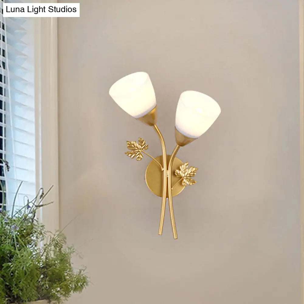 Frosted Glass Bowl Sconce - Contemporary 1/2-Light Hall Wall Mount Fixture With Leaf-Shaped Decor