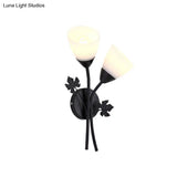 Frosted Glass Bowl Sconce - Contemporary 1/2-Light Hall Wall Mount Fixture With Leaf-Shaped Decor
