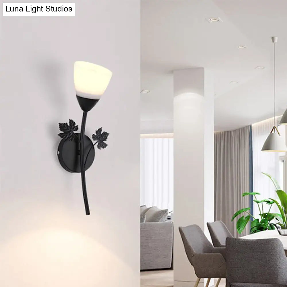 Frosted Glass Bowl Sconce - Contemporary 1/2-Light Hall Wall Mount Fixture With Leaf-Shaped Decor