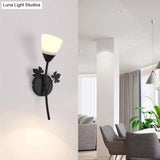Frosted Glass Bowl Sconce - Contemporary 1/2-Light Hall Wall Mount Fixture With Leaf-Shaped Decor