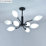 Frosted Glass Branch Chandelier - Multi Light Wrought Iron Ceiling Lamp Black