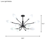 Frosted Glass Branch Chandelier - Multi Light Wrought Iron Ceiling Lamp Black