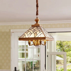 Frosted Glass Brass Chandelier - Colonial Down Lighting Pendant (5 Lights) For Dining Table