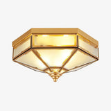 Frosted Glass Brass Hexagonal Ceiling Flush Light - Traditional Mount Lighting / 16.5’