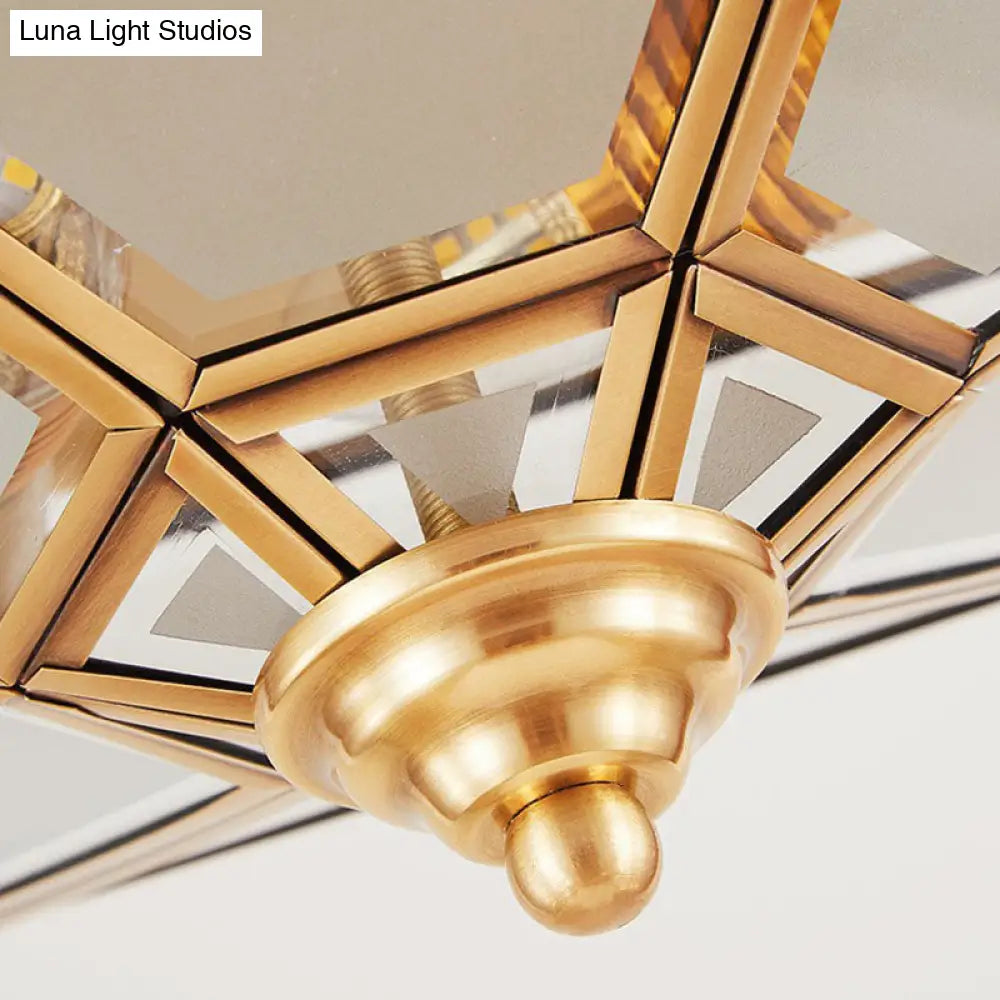 Frosted Glass Brass Hexagonal Ceiling Flush Light - Traditional Mount Lighting