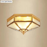 Frosted Glass Brass Hexagonal Ceiling Flush Light - Traditional Mount Lighting
