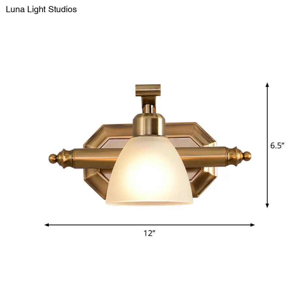 Frosted Glass Brass Wall Lamp: Bell Shaped Country Style Sconce Light For Bathroom