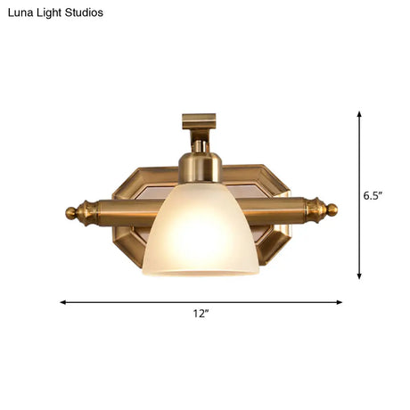 Frosted Glass Brass Wall Lamp: Bell Shaped Country Style Sconce Light For Bathroom