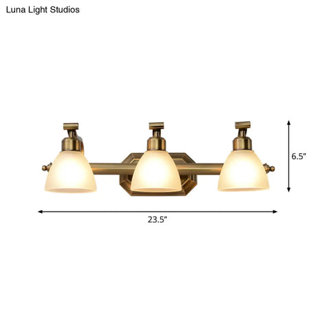 Frosted Glass Brass Wall Lamp: Bell Shaped Country Style Sconce Light For Bathroom