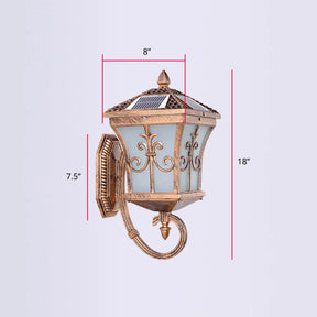 Frosted Glass Brass Wall Sconce - Tapered Traditional Light With Scrolls / Solar