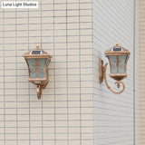 Frosted Glass Brass Wall Sconce - Tapered Traditional Light With Scrolls