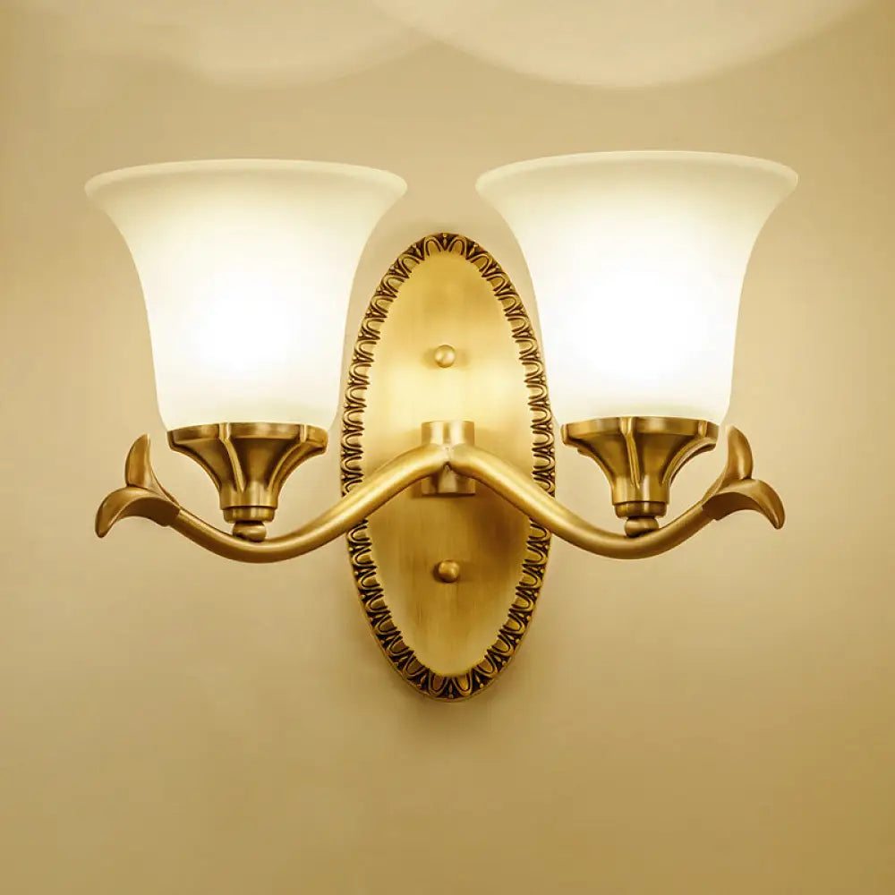 Frosted Glass Brass Wall Sconce With Vintage Light Fixture For Study 2 /