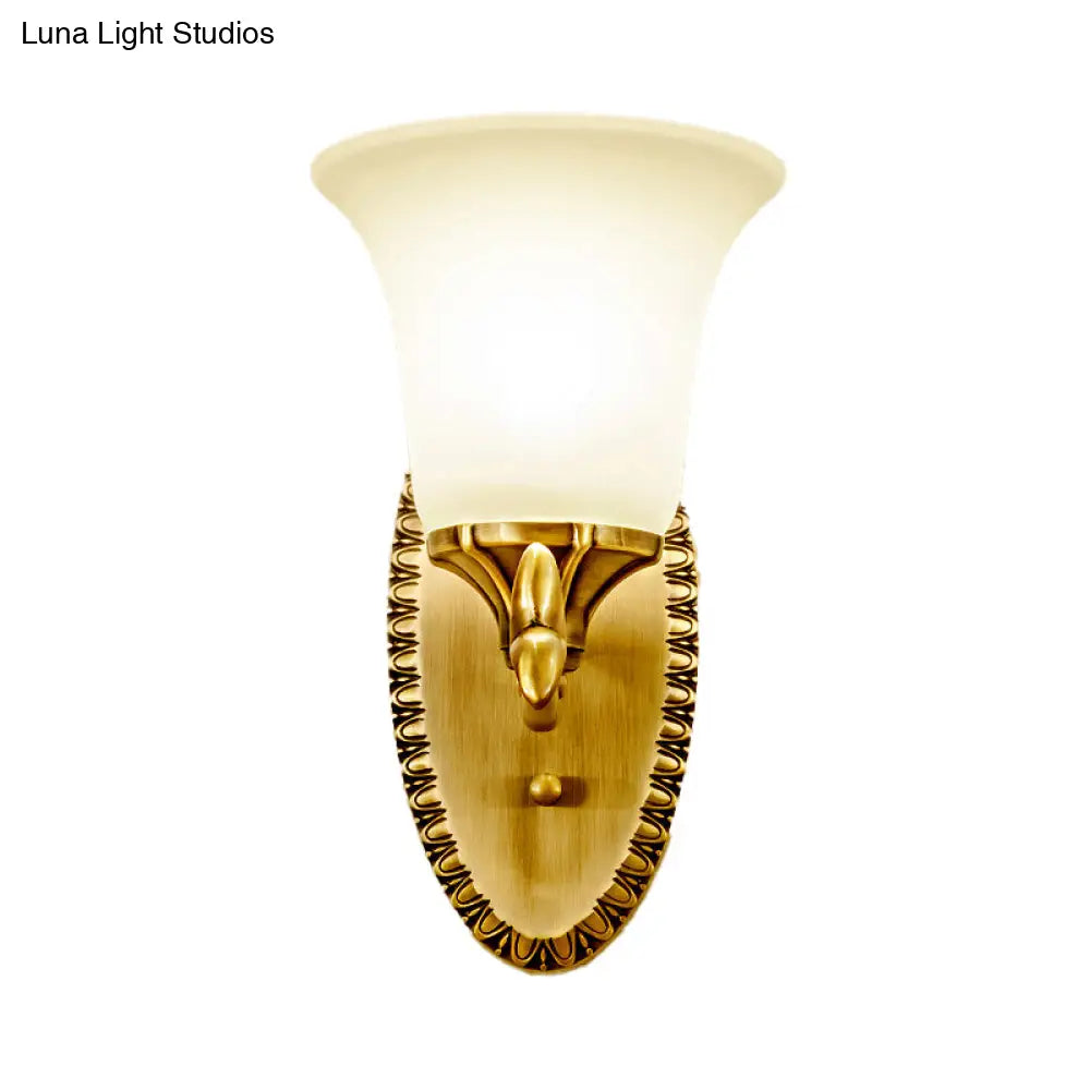 Frosted Glass Brass Wall Sconce With Vintage Light Fixture For Study