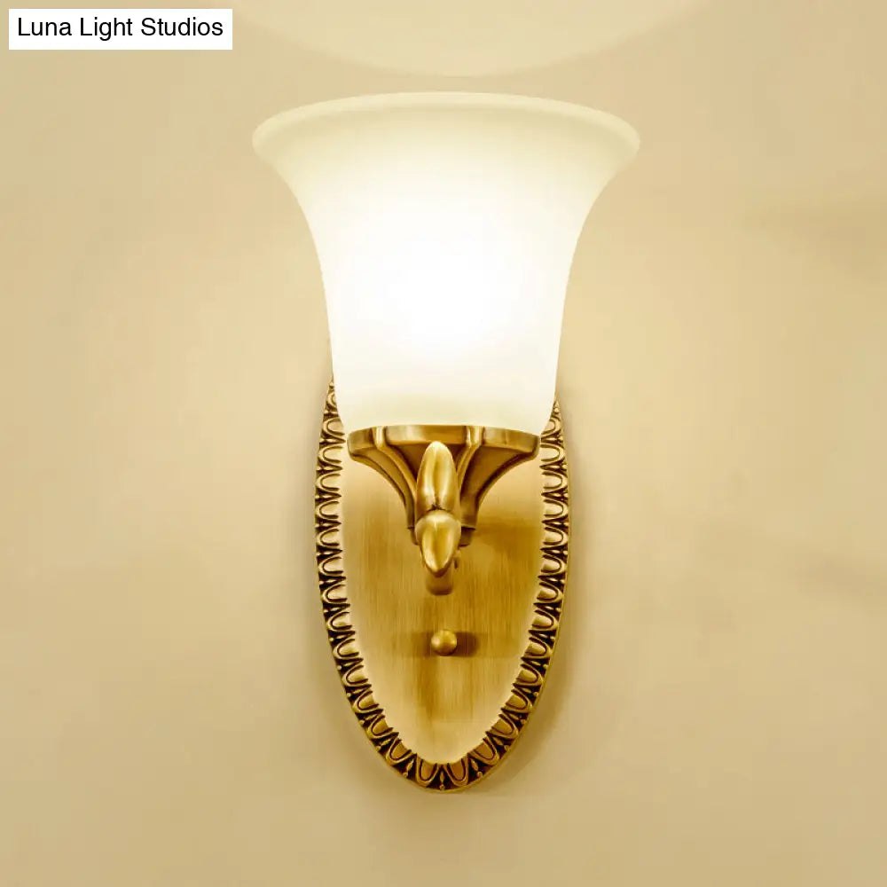Frosted Glass Brass Wall Sconce With Vintage Light Fixture For Study