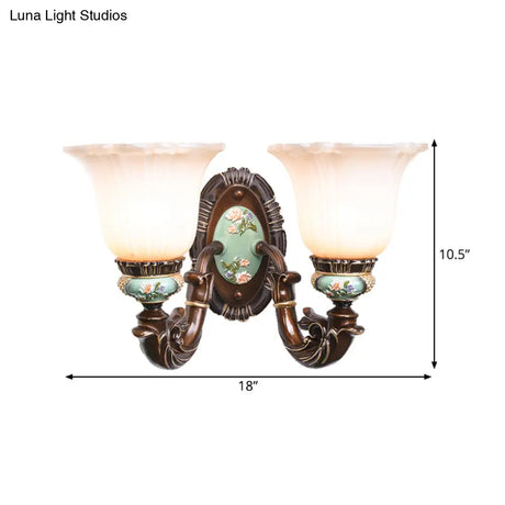 Frosted Glass Brown Wall Light - Rustic Bell Design Rural Sconce For Guest Room