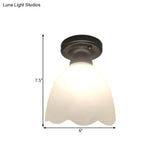 Frosted Glass Ceiling Fixture: Flower Bud Flush Mount Lamp - Loft Style Black Perfect For Hallways