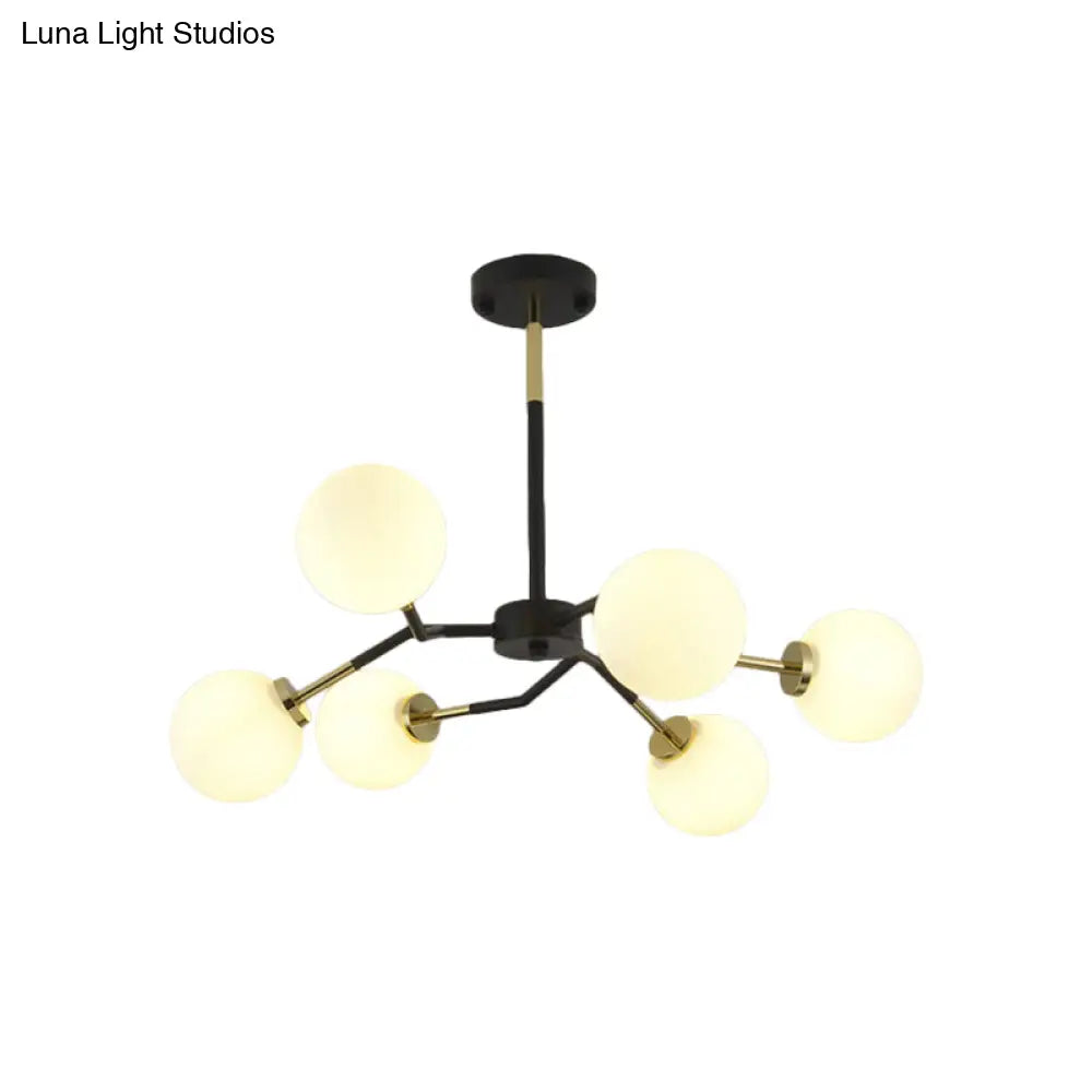Frosted Glass Chandelier Lamp: Minimalist 6/8 Bulbs Hanging Ceiling Light In Black