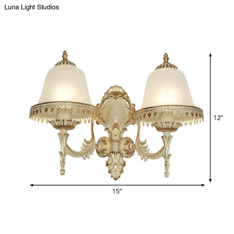 Frosted Glass Cloche Wall Sconce: Traditional 2-Head Dining Room Lamp With White Trim