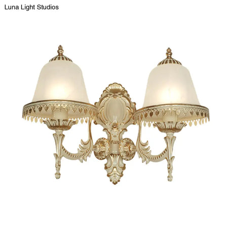 Frosted Glass Cloche Wall Sconce: Traditional 2-Head Dining Room Lamp With White Trim