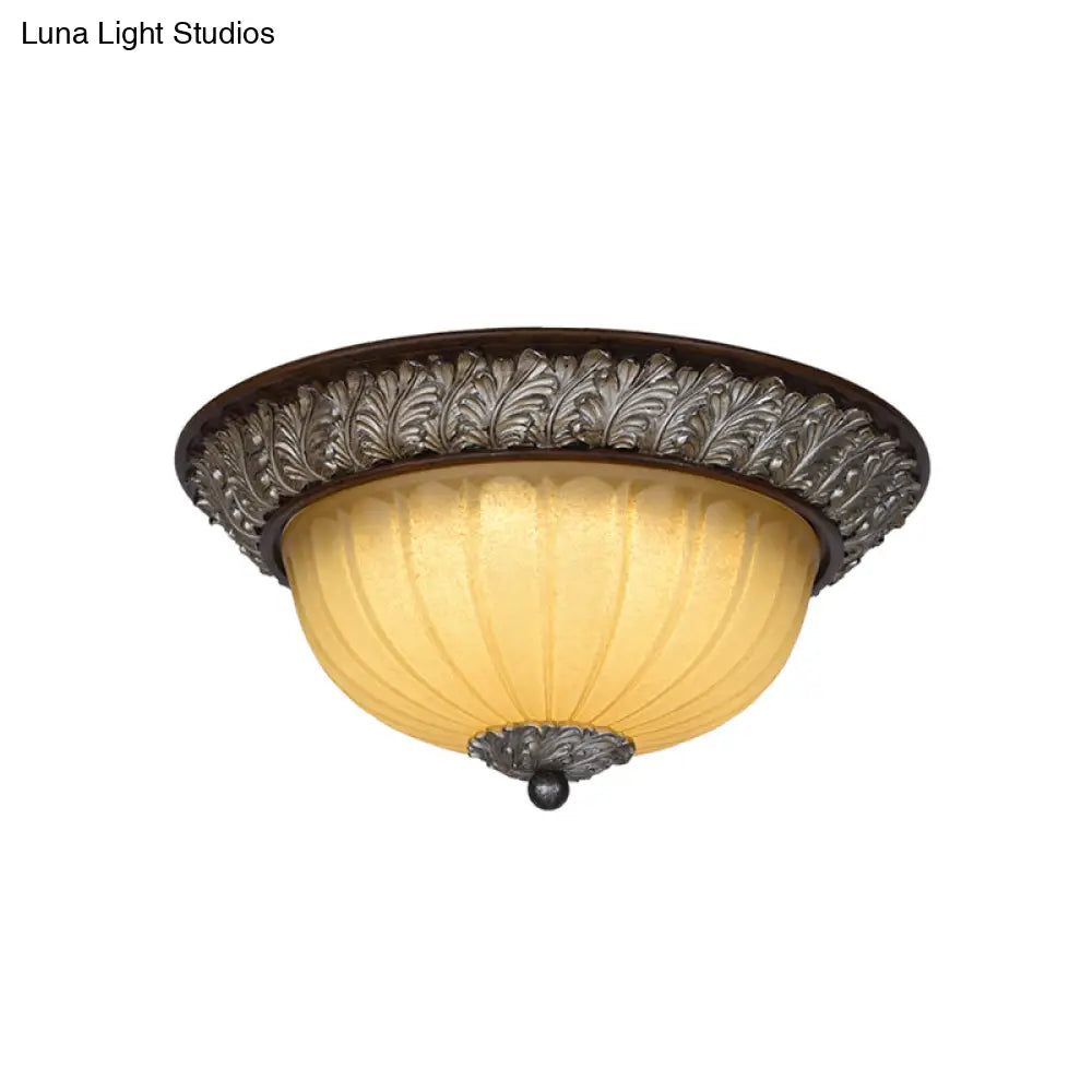 Frosted Glass Dome Ceiling Light Vintage Flush Mount Lamp For Dining Room With 2-Bulb - Beige