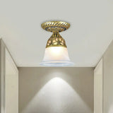 Frosted Glass Farmhouse Flush Mount Lamp - Bell Shape 1 - Head Brass Ceiling Light Fixture For