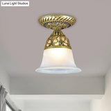 Frosted Glass Farmhouse Flush Mount Lamp - Bell Shape 1 - Head Brass Ceiling Light Fixture For