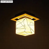 Frosted Glass Geometric Flush Mount Light - Nordic Style Ceiling Fixture For Corridor In White