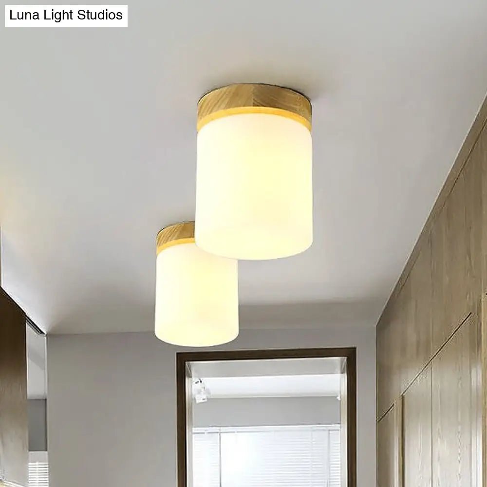 Frosted Glass Geometric Flush Mount Light - Nordic Style Ceiling Fixture For Corridor In White