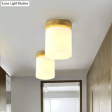 Frosted Glass Geometric Flush Mount Light - Nordic Style Ceiling Fixture For Corridor In White