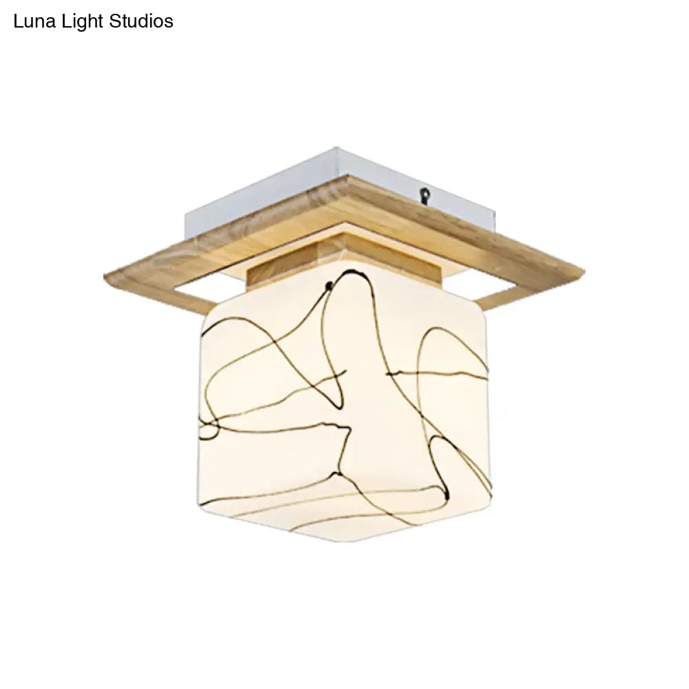 Frosted Glass Geometric Flush Mount Light - Nordic Style Ceiling Fixture For Corridor In White