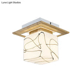 Frosted Glass Geometric Flush Mount Light - Nordic Style Ceiling Fixture For Corridor In White