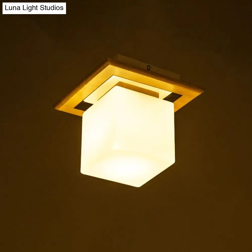 Frosted Glass Geometric Flush Mount Light - Nordic Style Ceiling Fixture For Corridor In White