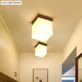 Frosted Glass Geometric Flush Mount Light - Nordic Style Ceiling Fixture For Corridor In White
