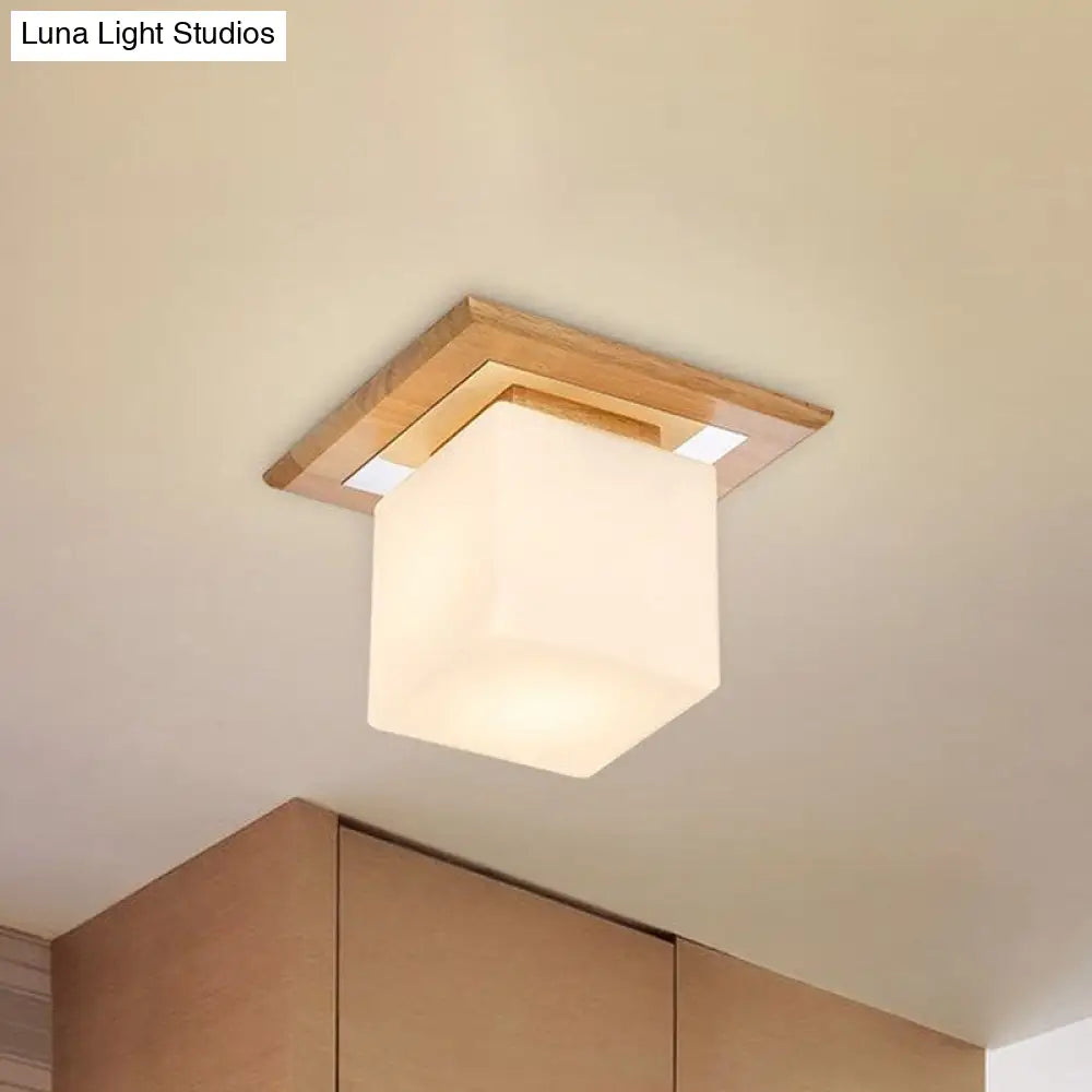 Frosted Glass Geometric Flush Mount Light - Nordic Style Ceiling Fixture For Corridor In White