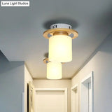 Frosted Glass Geometric Flush Mount Light - Nordic Style Ceiling Fixture For Corridor In White