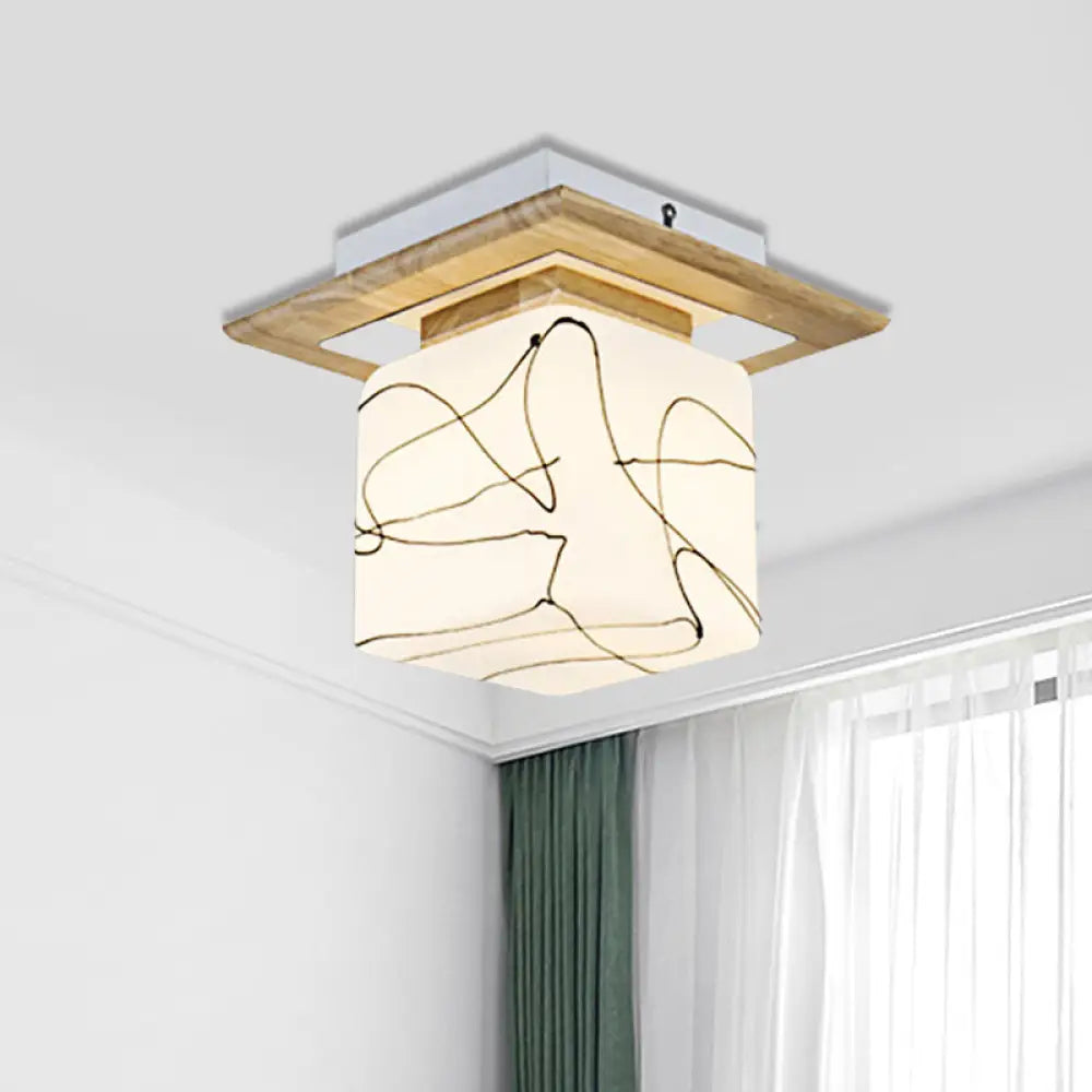 Frosted Glass Geometric Flush Mount Light - Nordic Style Ceiling Fixture For Corridor In White / E
