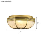 Frosted Glass Gold Flush Mount Ceiling Fixture With Flower Pattern - 4 - Light Colonial Metal Design