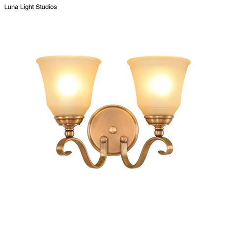 Frosted Glass Gold Wall Lamp 1/2-Light Sconce With Metal Curved Arm - Colonial Style