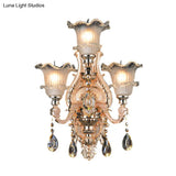 Frosted Glass Gold Wall Lamp: Traditionalist Floral Lighting Fixture For Restaurants With Crystal