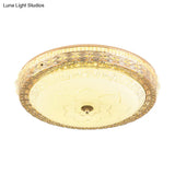 Frosted Glass Hollowed Flush Lamp With Golden Led Ceiling Light Fixture