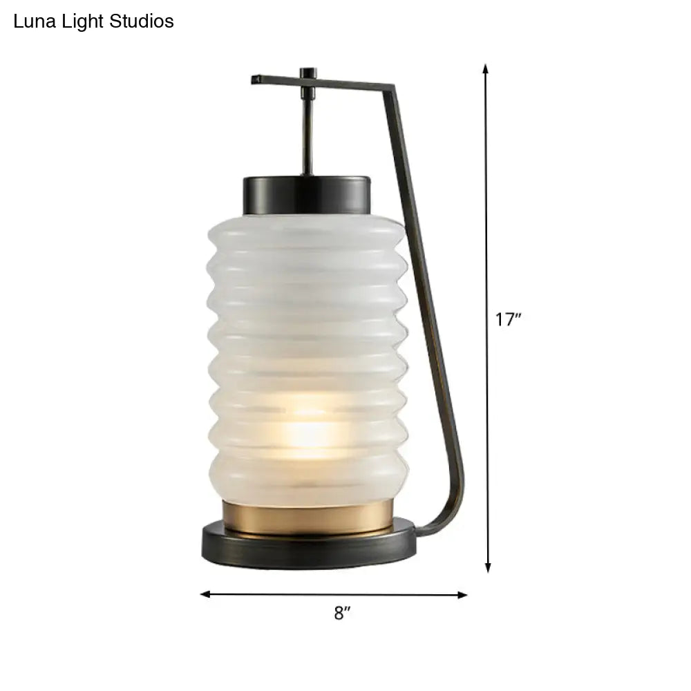 Frosted Glass Lantern Nightstand Lamp - Contemporary 1 Head Reading Light In Black