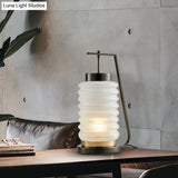 Frosted Glass Lantern Nightstand Lamp - Contemporary 1 Head Reading Light In Black