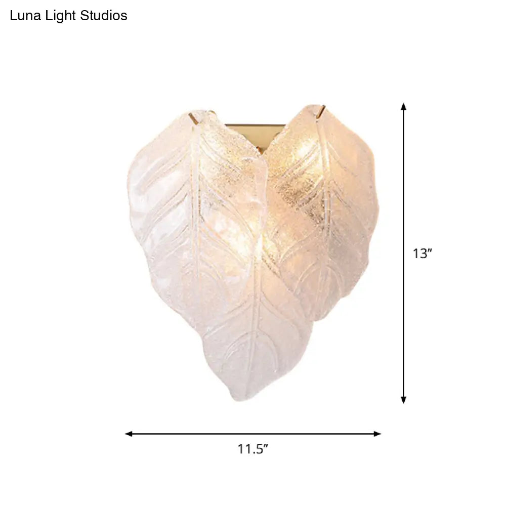 Frosted Glass Leaf-Shaped Wall Sconce Light With 3 Bulbs - Modern White Hallway Fixture