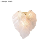 Frosted Glass Leaf-Shaped Wall Sconce Light With 3 Bulbs - Modern White Hallway Fixture