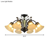 Frosted Glass Morning Glory Chandelier - Farmhouse Ceiling Pendant (3/6/8 Lights) In Black/White