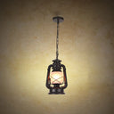 Frosted Glass Pendant Light Fixture: Kerosene 1-Light Warehouse Ceiling Lamp For Restaurants Black