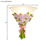 Frosted Glass Sconce Light - Modern White Wall Lamp With Gypsophila Bouquet Element