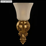 Frosted Glass Sconce With Bell-Shaped Panels - Antiqued Bronze 1-Light Bedside Wall Lighting Fixture
