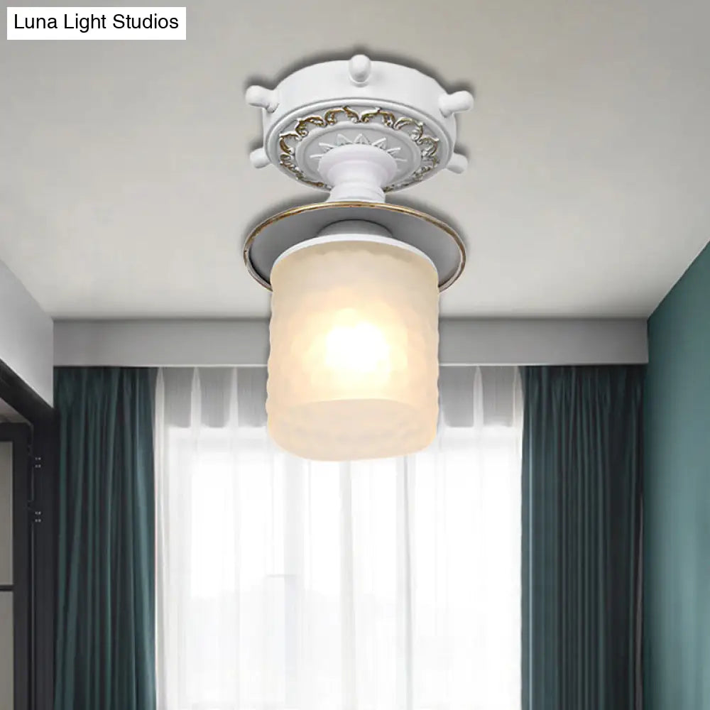 Frosted Glass Semi Flush Ceiling Light Fixture With Modernist Design Green/White